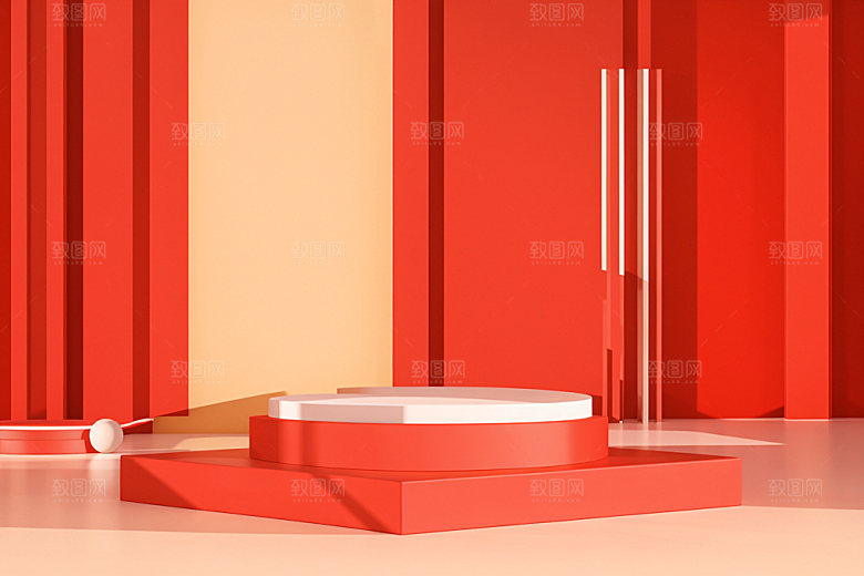 红色展台3D节庆电商背景