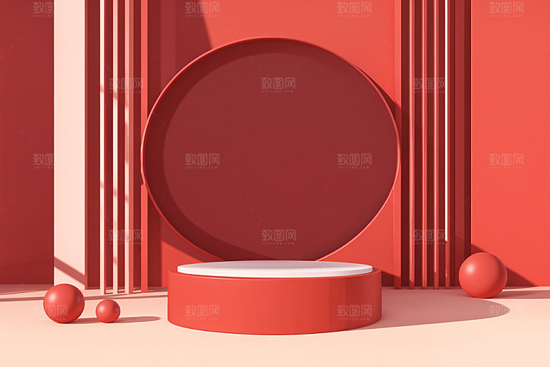 红色展台3D促销电商背景