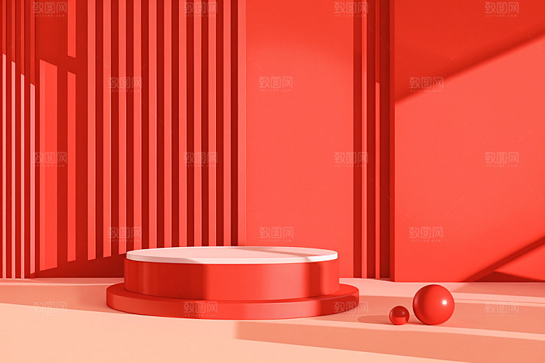 红色展台3D新年电商背景