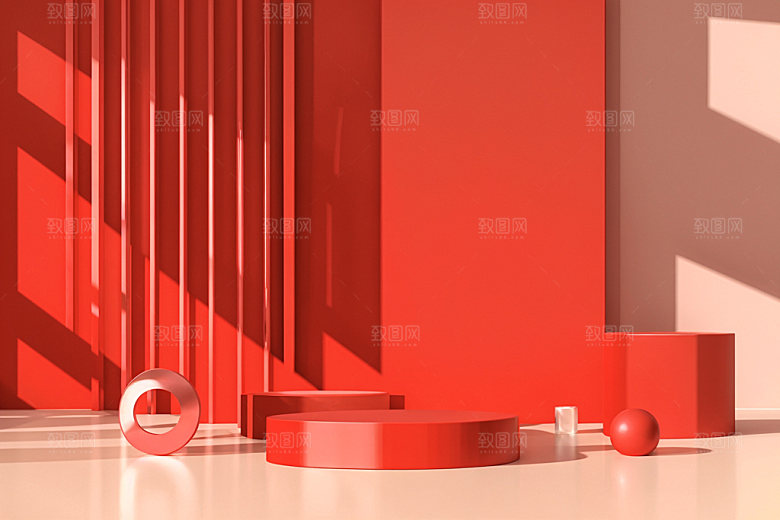 红色展台活动3D电商背景