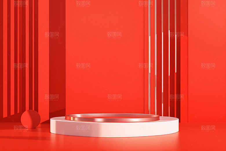 红色展台C4D商品展示电商背景
