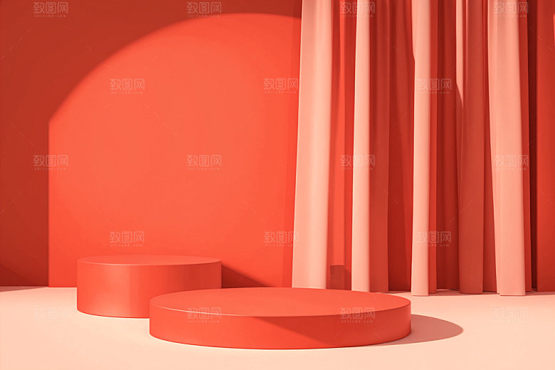 红色展台促销3D电商背景
