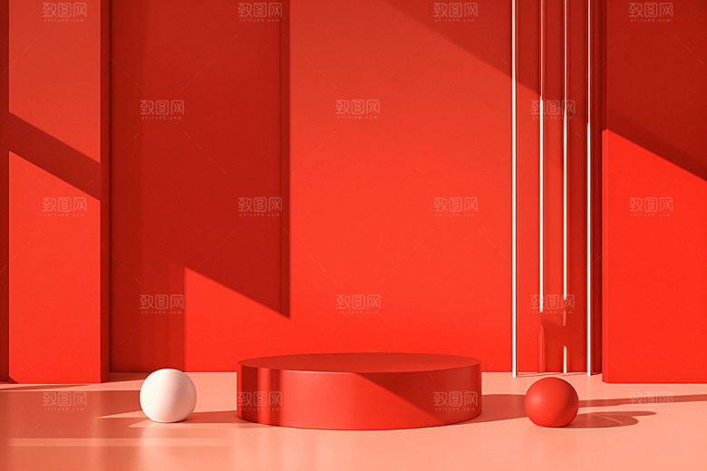 红色展台立体3D电商背景