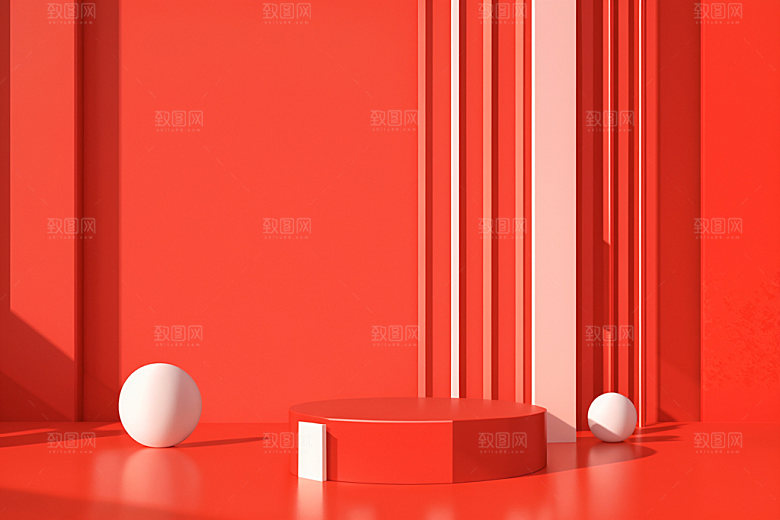 红色展台C4D促销电商背景