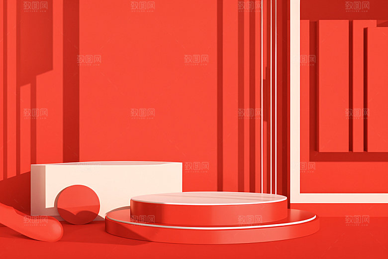 红色展台节庆3D电商背景