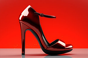 红色高跟鞋鞋类皮鞋摄影图