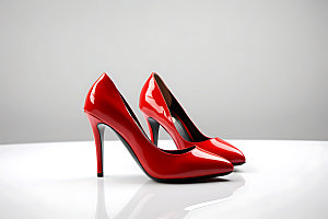 红色高跟鞋鞋类女式皮鞋摄影图