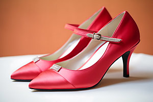 红色高跟鞋鞋类女式皮鞋摄影图
