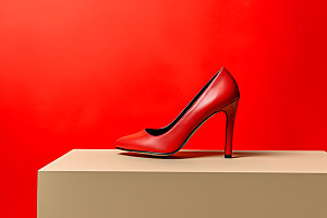 红色高跟鞋电商皮鞋摄影图