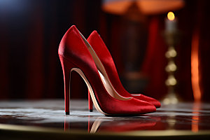 红色高跟鞋皮鞋电商摄影图