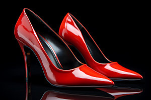 红色高跟鞋商品女式皮鞋摄影图