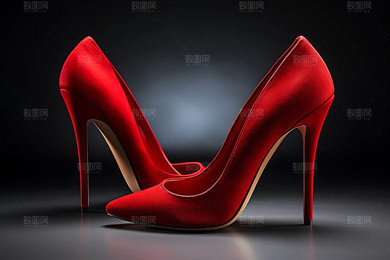 红色高跟鞋鞋类女式皮鞋摄影图