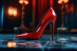 红色高跟鞋女式皮鞋时尚摄影图