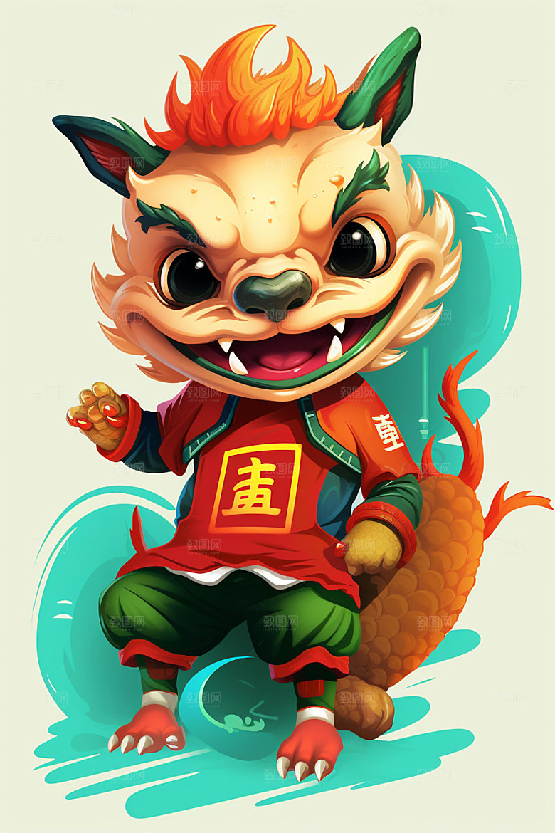 滑板小龙人卡通潮流插画