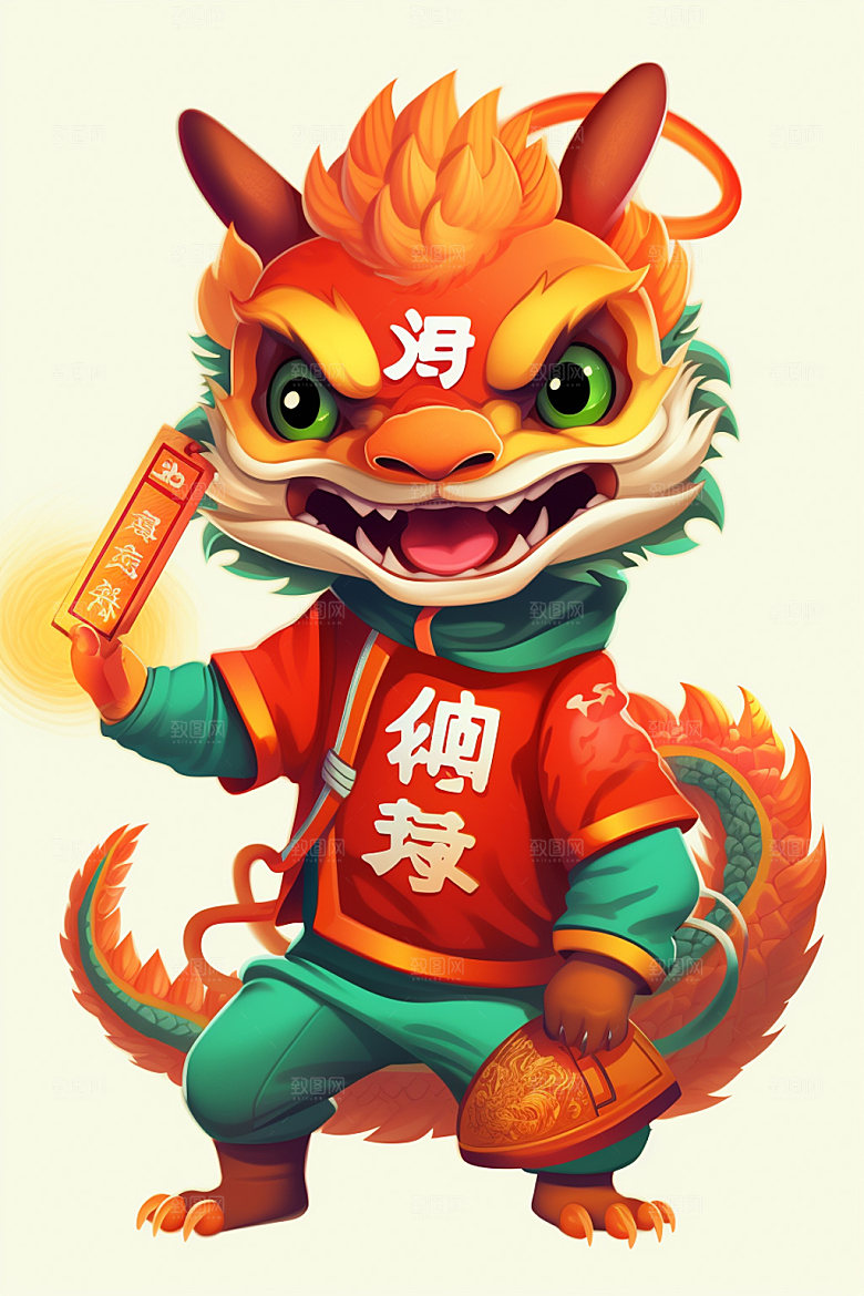 滑板小龙人春节十二生肖插画