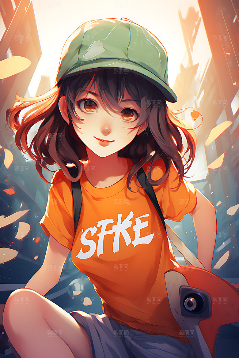 滑板少女活泼青春插画