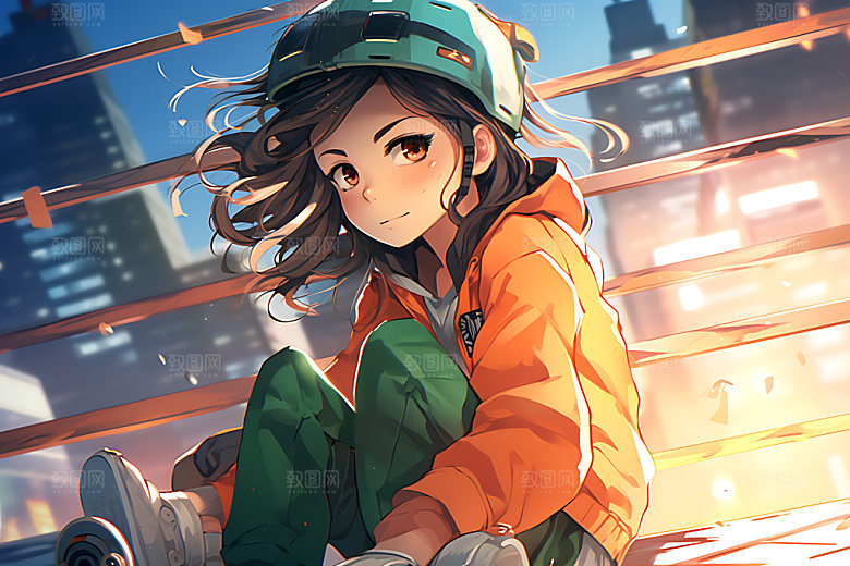 滑板少女青春健康插画