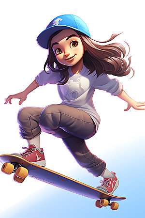 滑板少女青春活泼插画