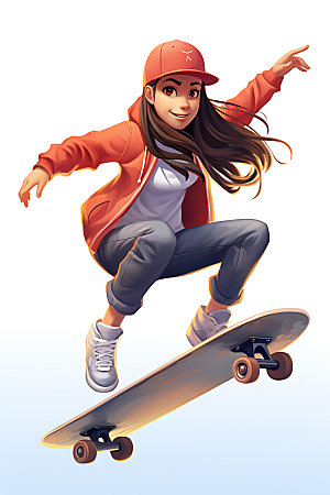 滑板少女青春健康插画
