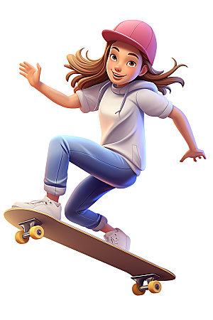 滑板少女动感活泼插画