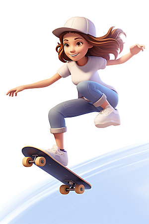滑板少女青春动感插画