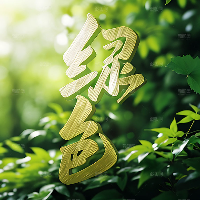 环保绿色立体字自然艺术字