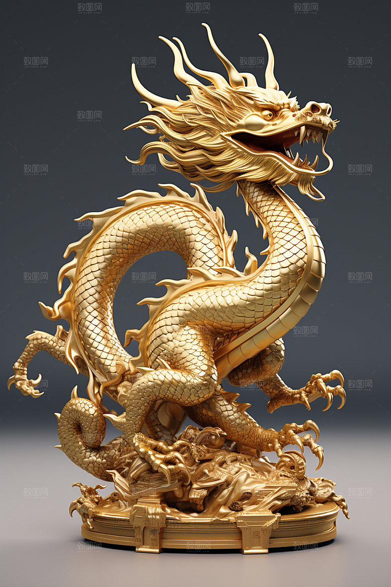 黄金龙形象十二生肖模型