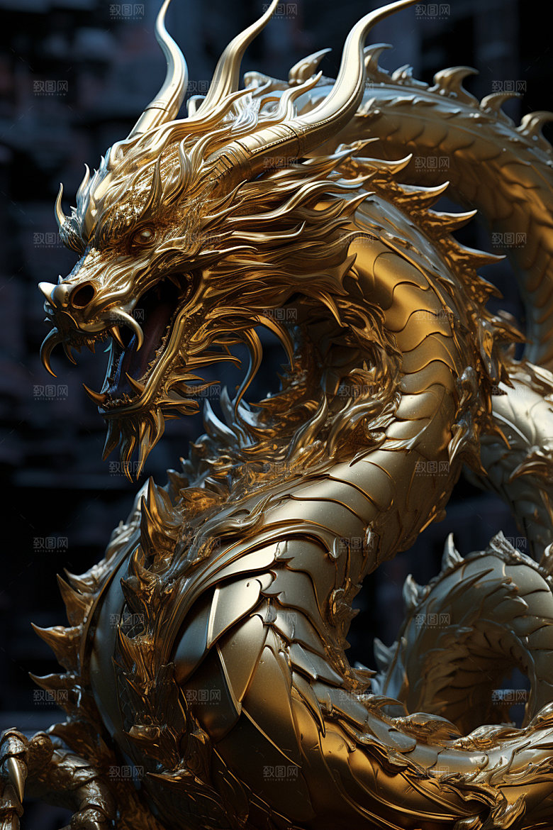 黄金龙柏金龙新年模型