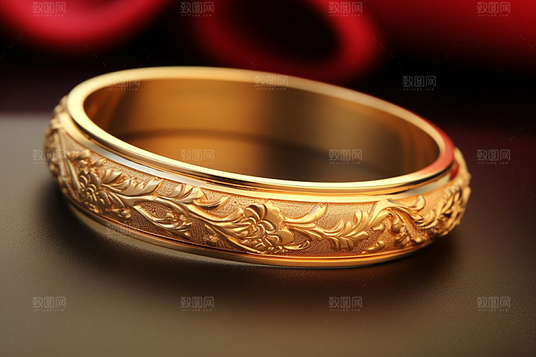 黄金手镯精美手链摄影图