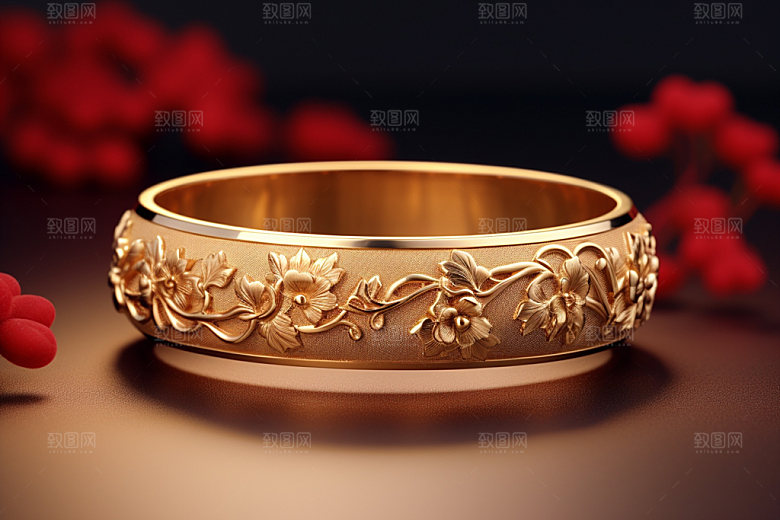 黄金手镯精美高清摄影图