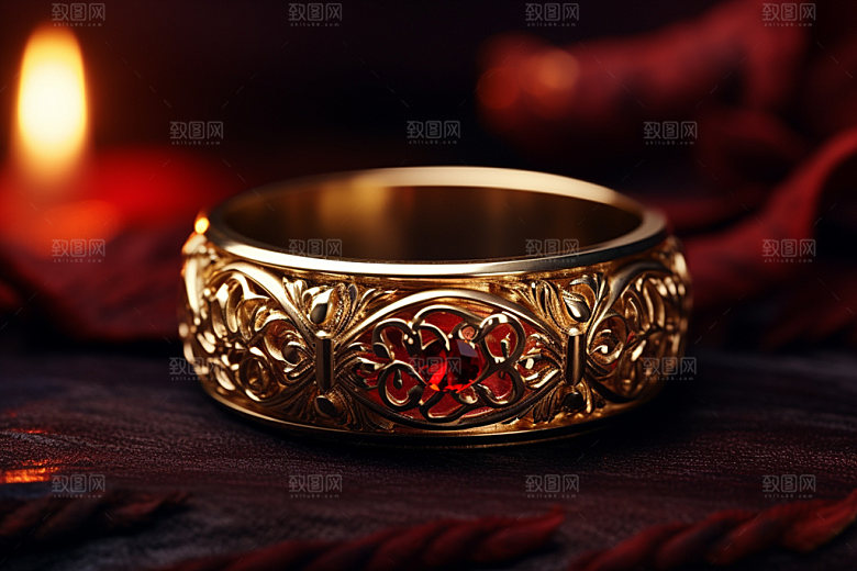 黄金手镯高贵手链摄影图