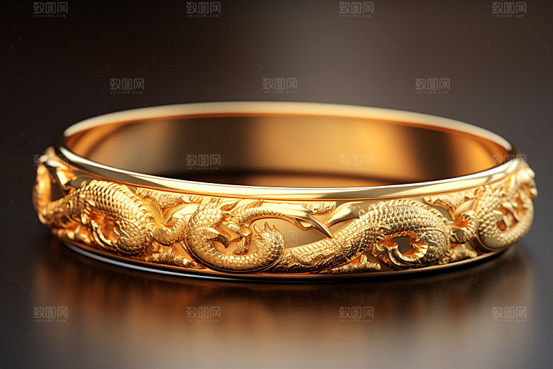 黄金手镯首饰贵重物品摄影图