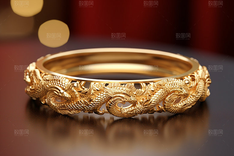 黄金手镯艺术品贵重物品摄影图