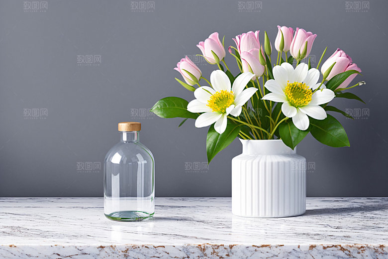 家居花瓶氛围感鲜切花摄影图