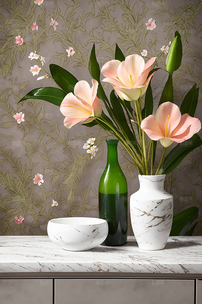 家居花瓶插画布置摄影图