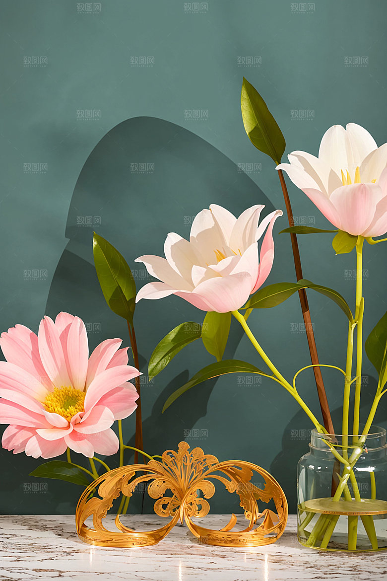 家居花瓶高清鲜切花摄影图