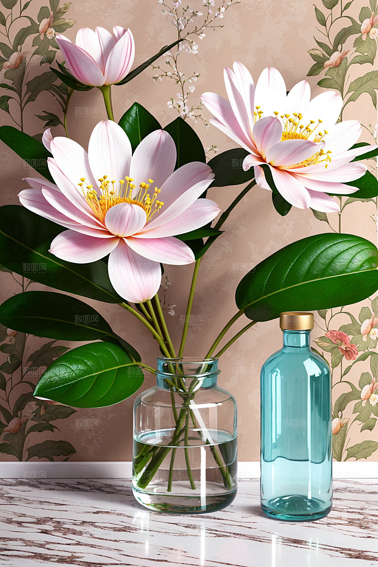 家居花瓶鲜切花氛围感摄影图