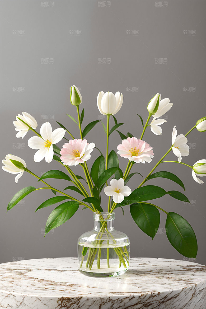家居花瓶鲜切花插画摄影图