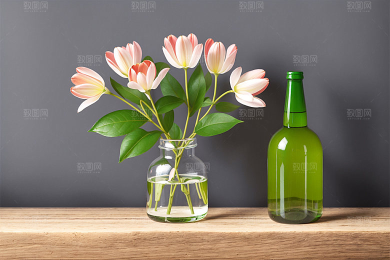 家居花瓶插画装饰摄影图