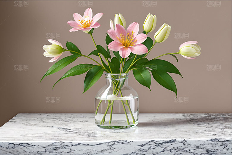 家居花瓶鲜切花插画摄影图