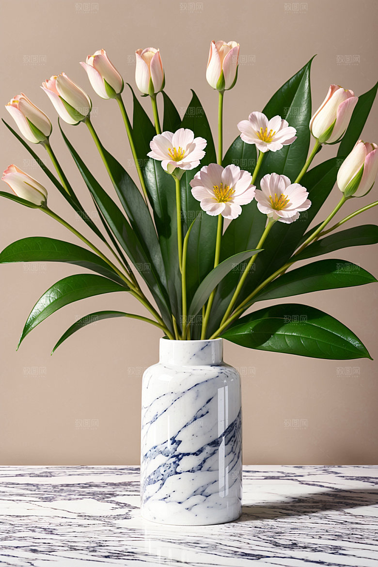 家居花瓶鲜切花插画摄影图
