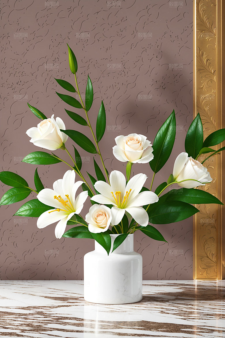 家居花瓶插画布置摄影图