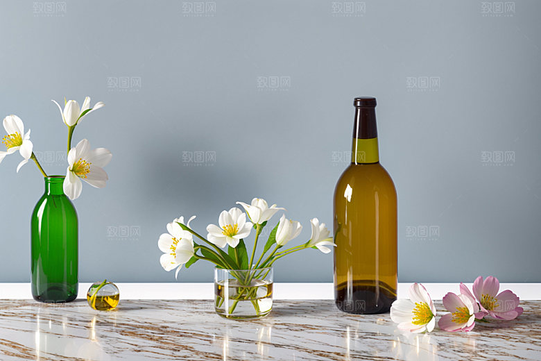 家居花瓶鲜切花布置摄影图