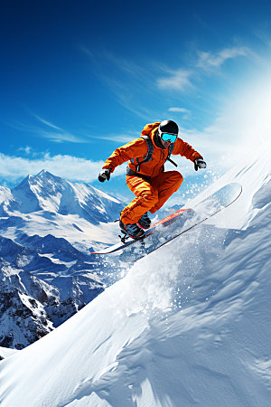 冬季滑雪空中起跳人物摄影矢量素材