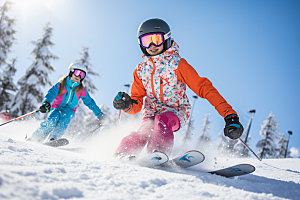 冬季滑雪户外人物组合矢量摄影图