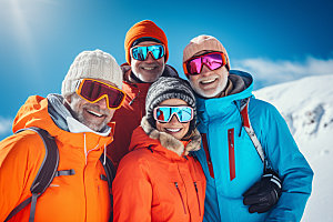 冬季滑雪极限运动人物组合矢量摄影图