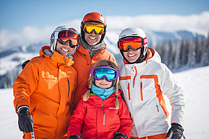 冬季滑雪多人合影极限运动矢量摄影图
