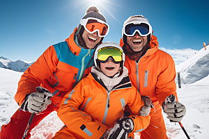 冬季滑雪人物组合多人合影矢量摄影图