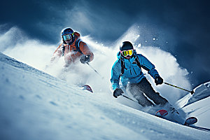 冬季滑雪人物组合户外矢量摄影图