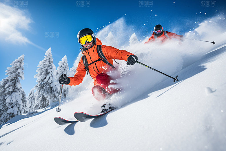 冬季滑雪户外极限运动矢量摄影图